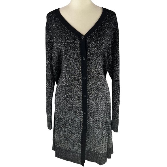 NWOT SOMA Lurex Duster Black & Silver Metallic Long Loungewear Cardigan … - Picture 4 of 16